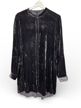 Eileen Fisher The System Velvet Tunic Top Mandarin Collar Size Medium Taupe